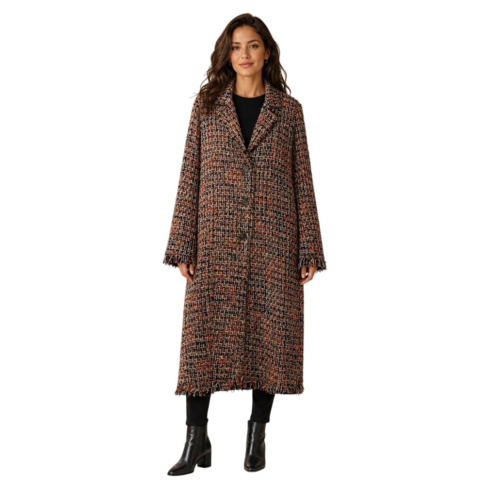 If By Sea Anthropologie Confetti Tweed Fringe L Longline Winter Overcoat Jacket